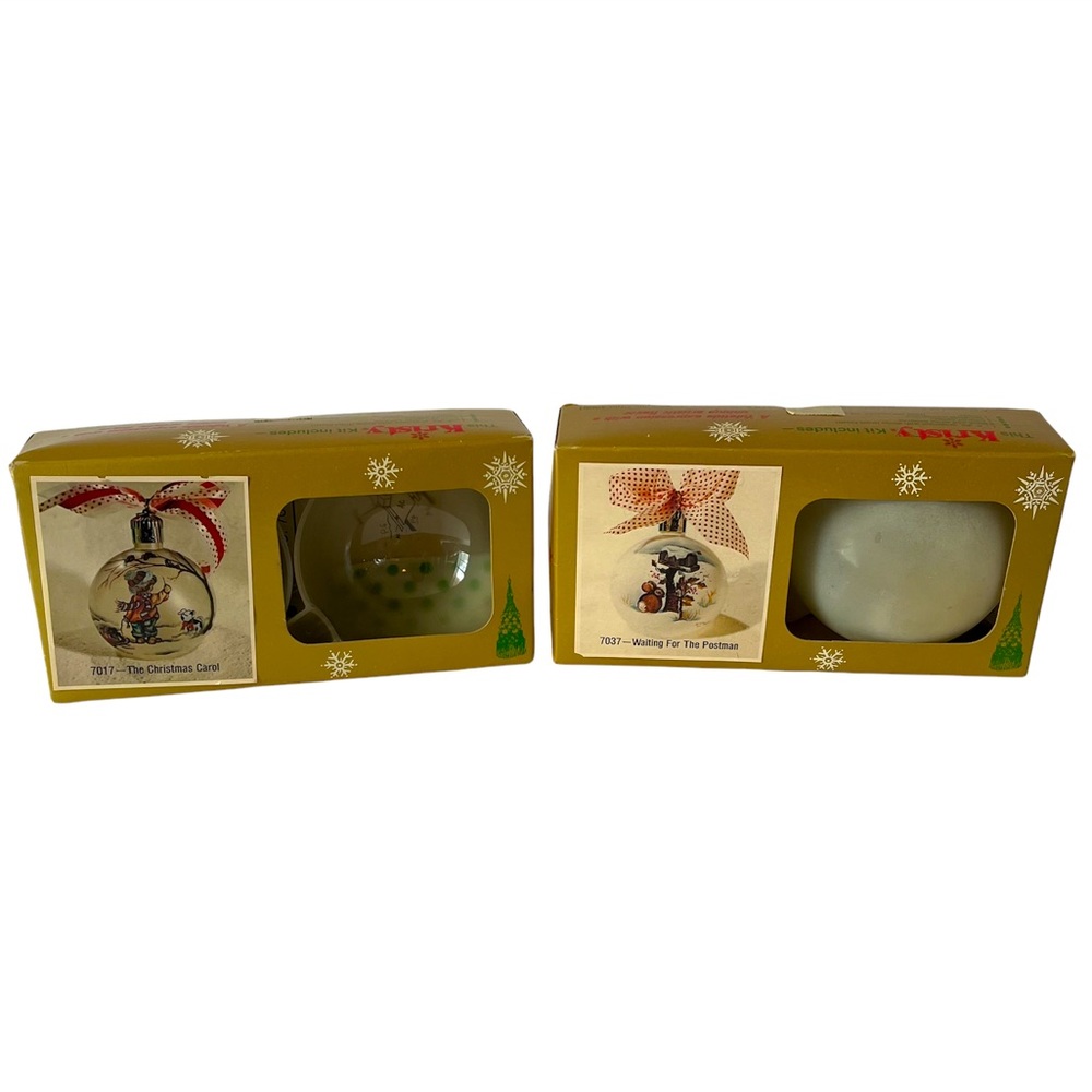 (2) Vintage Kristy Christmas Tole Painting Ornament Kits Craft Sets